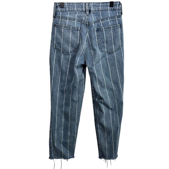 PacSun Mom Jeans Women’s 23 Blue White Stripe High Rise Raw Hem Denim Pants - Picture 2 of 10